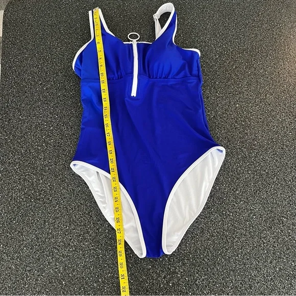 Charmo Blue Zipper Front One-Piece Swimsuit Size L - Picture 9 of 12
